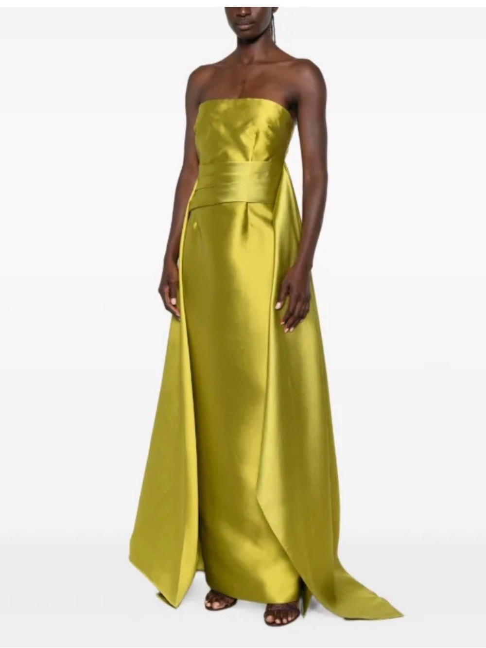 Solace London Strapless Satin Gown in Chartreuse